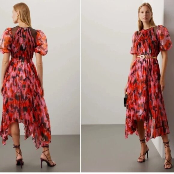 Bibhu Mohapatra Collective Dresses & Skirts - Bibhu Mohapatra Collective Pleated Floral Dress Midi Pink Floral Size 14
